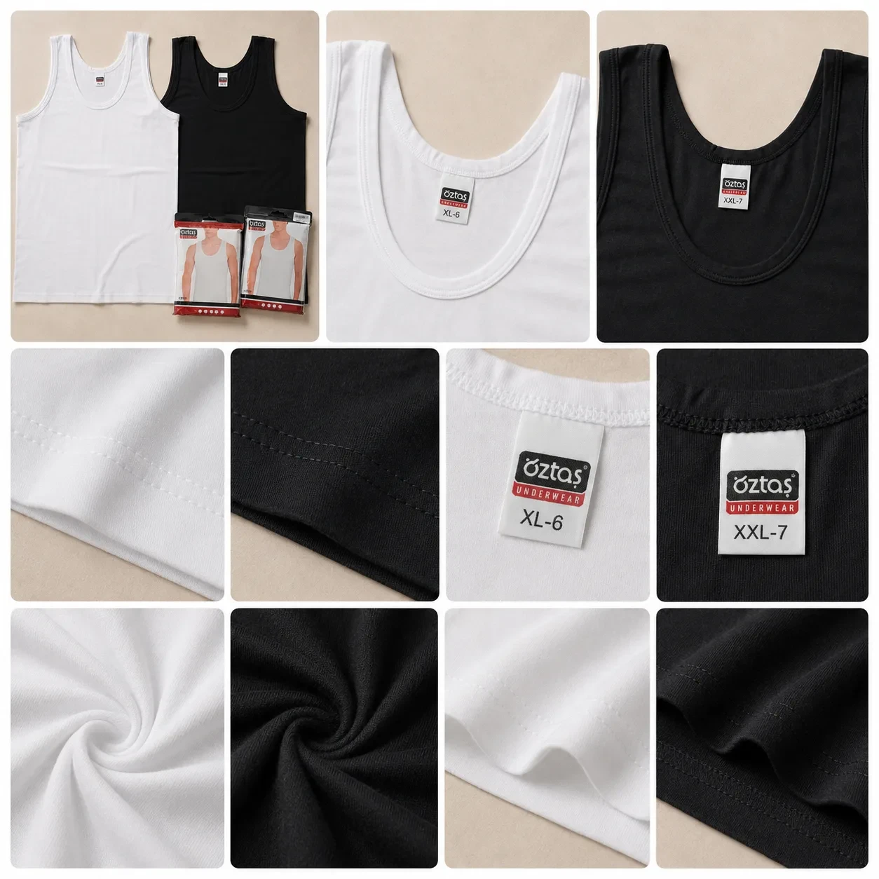رکابی مردانه نخ پنبه اوزتاش Oztas ترک سایز M تا 2XL - تصویر 2