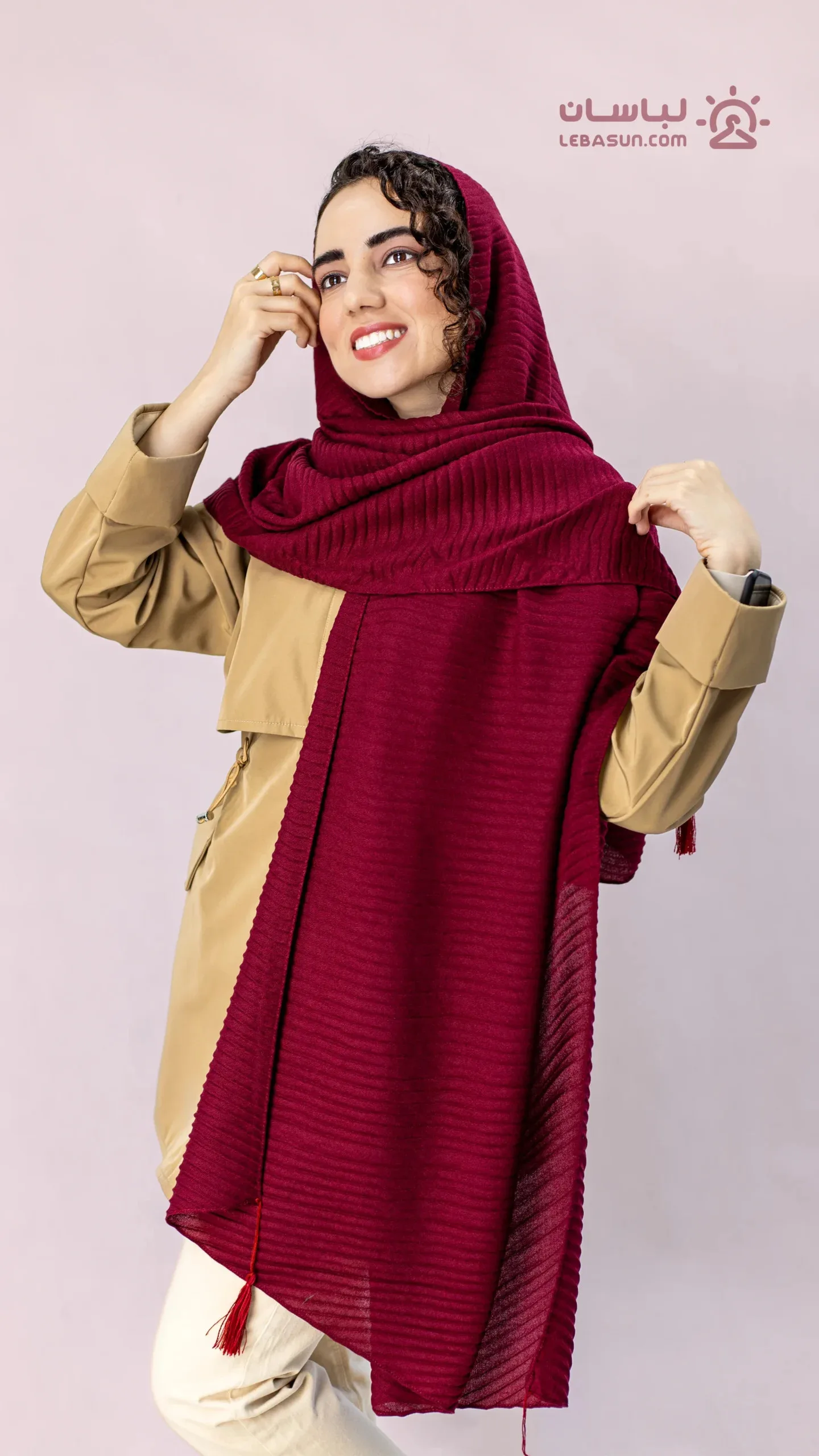 شال پلیسه پاییزی زرشکی