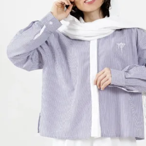 شومیز راه راه گلدوزی پاپیون