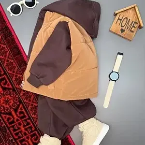 ست هودی شلوار بچگانه قهوه ای دورس کد 1112