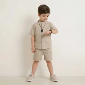 تیشرت شلوارک بچگانه کرم