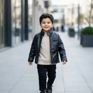 ست کت چرم و شلوار مشکی بچگانه مناسب مهمانی کد 1012
