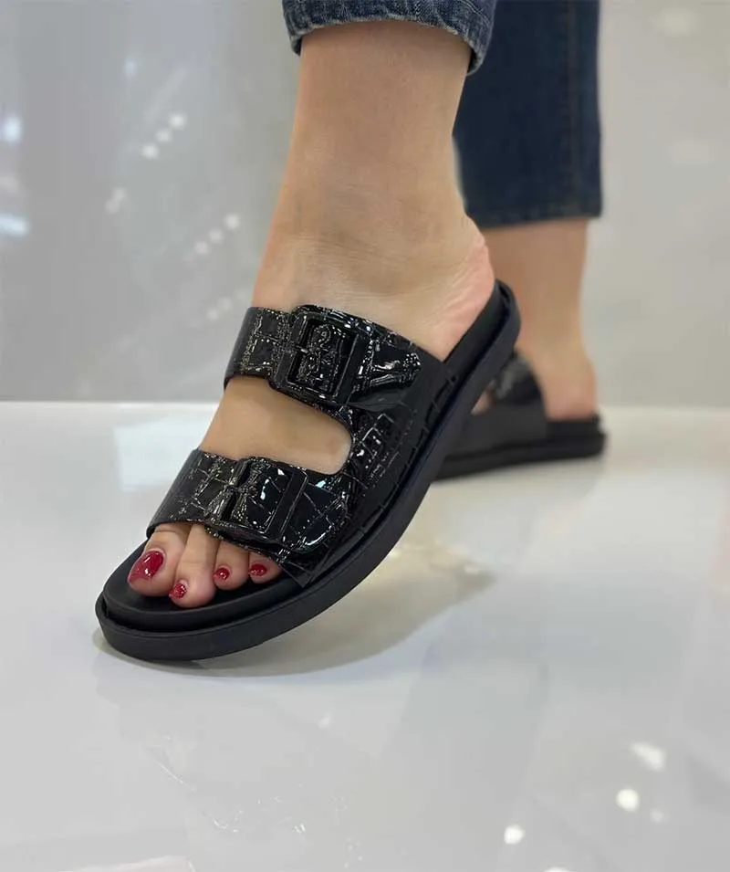 صندل دوکمر مشکی ورنی سنگی