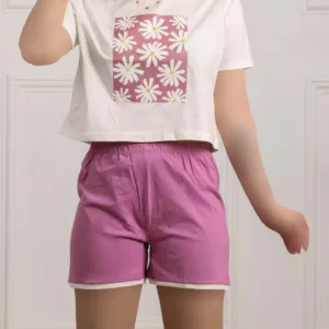 ست كراپ يقه گرد چاپی و شورتک زنانه 1907
