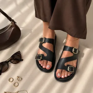 صندل دو سگک زنانه مشکی