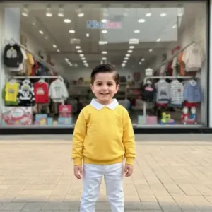 ست بلوز زرد و شلوار جین پسرانه کد1027