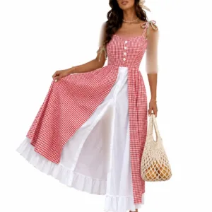 دکلته پیراهنی چهارخانه آبی تیره