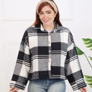 کت کراپ پشمی چهارخانه زنانه 1337