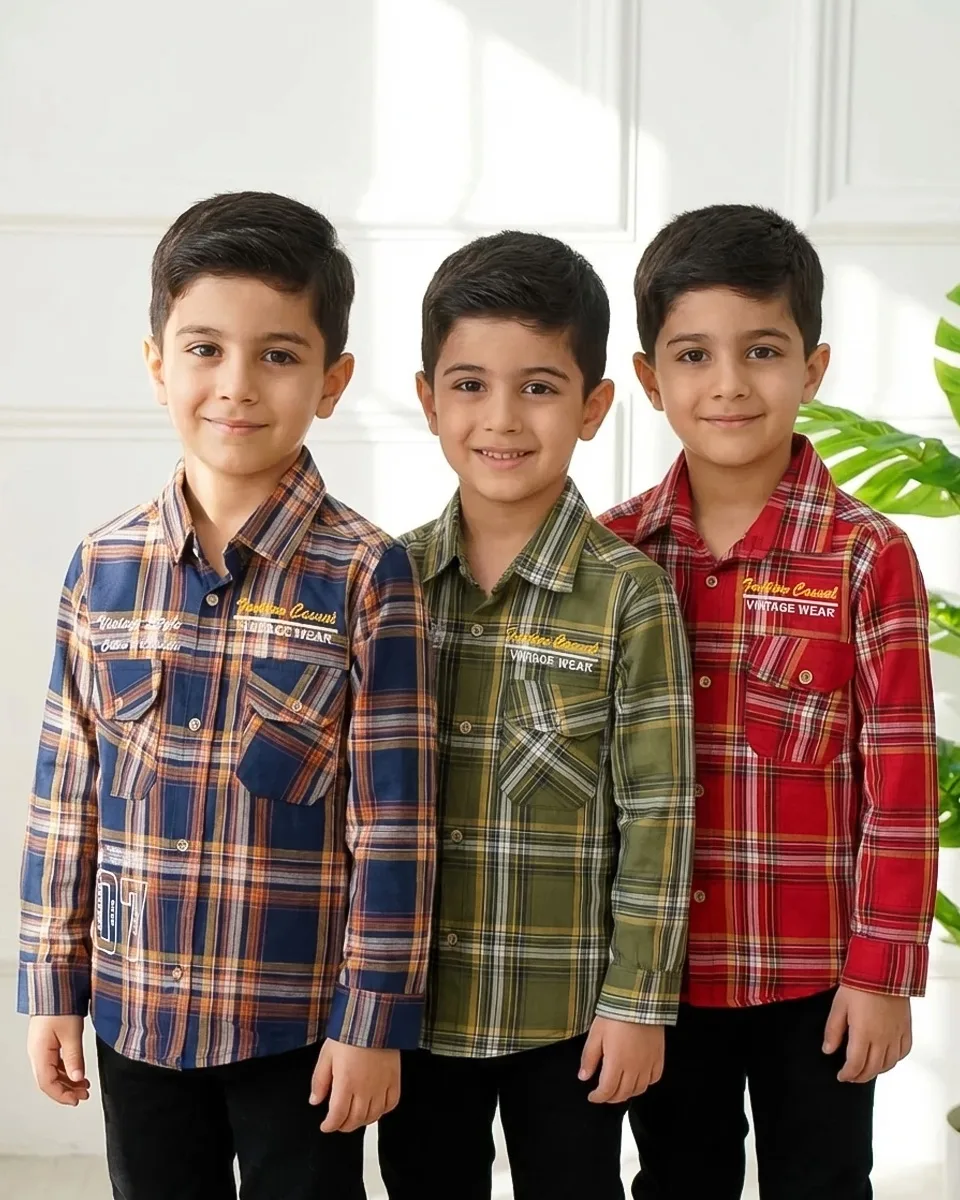 پیراهن آستین بلند چهارخانه بچه گانه 1361
