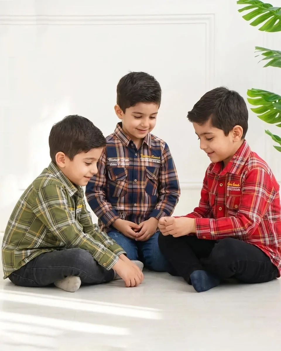مدل پیراهن آستین بلند چهارخانه بچه گانه 1361