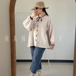 مانتو شومیز جلو باز دکمه‌خور مدل بانو برند حانی گلی