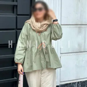 مانتو عروسکی جلو باز بندیلکی کتان سبز