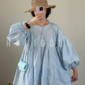 مانتو عروسکی جلو بسته شطرنجی آبی مدل آسمان