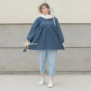 مانتو عروسکی سرمه‌ای مدل قلبی حانی گلی