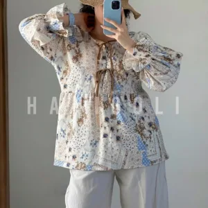 مانتو عروسکی جلو بسته کتان پنبه مدل خاطره حانی گلی