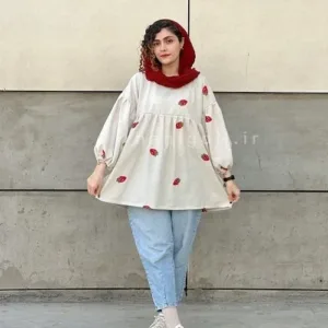 مانتو لینن مدل توت فرنگی حانی گلی