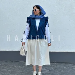 ست شومیز، وست و دامن مدل نیل آبی حانی گلی