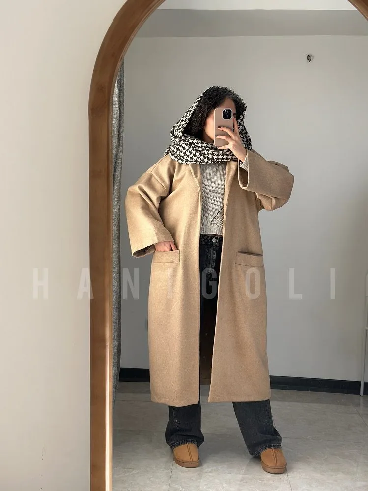 پالتو پشمی بلند زنانه حانی گلی مدل تافی