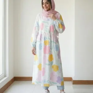 پیراهن نخی گلدار طرح بهار