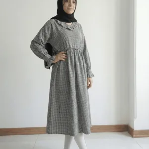 پیراهن چهارخانه کرپ نخ چین‌دار