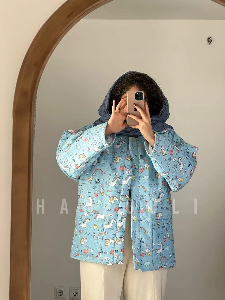 کاپشن زنانه دخترانه اور سایز طرح یونیکورن - 7